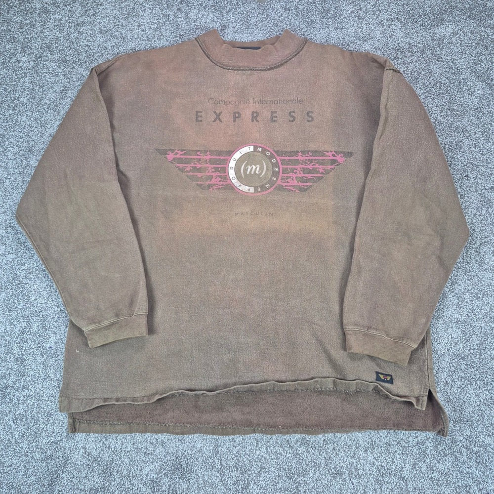 Vintage Express Sweatshirt Mens Large Brown Cotton Faded 90s Made in USA